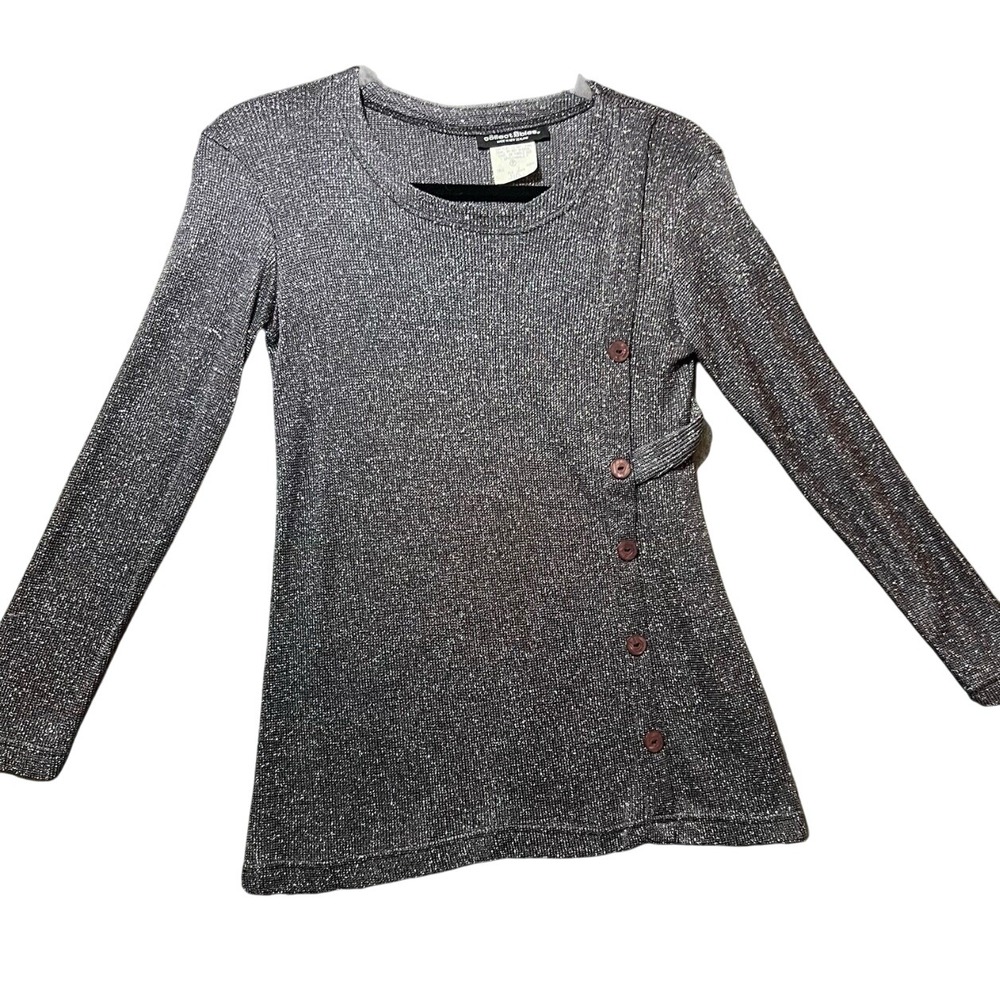 Collectables Silver Metallic Knit Top Asymmetrical Button Side New Zealand Small